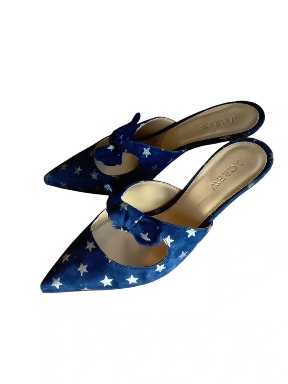 J.Crew Blue Star Print Suede Mules Kitten Heel Slip On Size 6.5